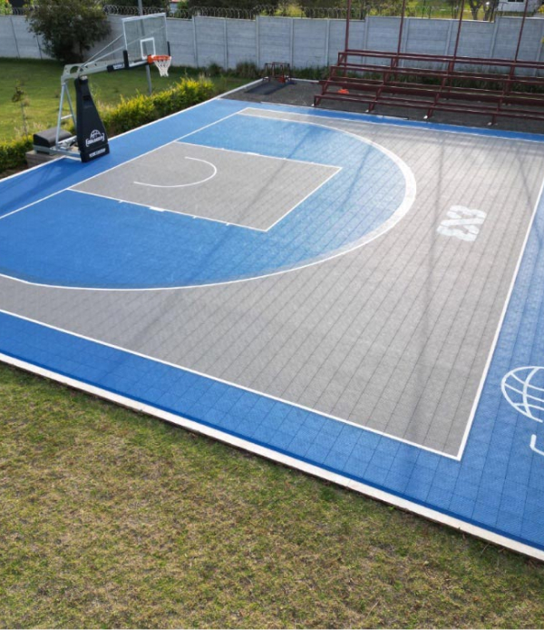 Blauw basketbal veld